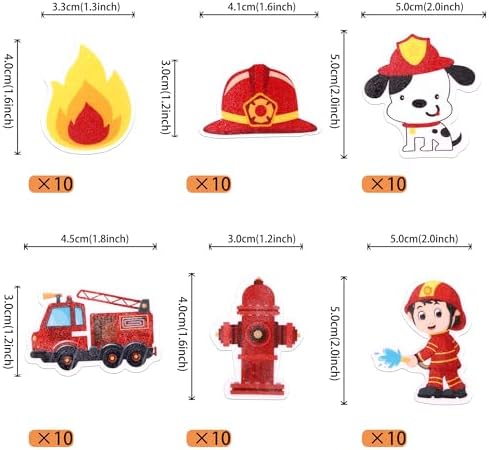 60 PCS Edible Fire Truck Cupcake Toppers Fireman Cupcake Picks Edible Fire Department Cake Decorations for Fire Truck Engine Rescue Theme Baby Shower Birthday Party Cake Food Decorations Supplies