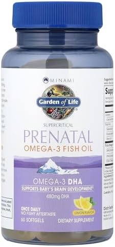 Garden of Life Prenatal DHA Omega 3 Fish Oil Supplement - Minami Natural Prenatal, Lemon, 60 Softgels