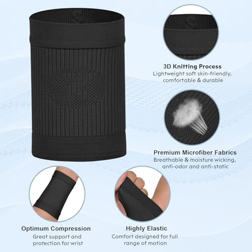 KEKING® Compression Wrist Sleeves for Women Men, 1 Pair, Premium Wrist Support Bands for Carpal Tunnel, Improve Circulation & Recovery, Tendonitis, Tennis, Sports - Wrist Brace Wrist Wraps, Black S