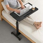 Eocnrhe Adjustable Overbed Bedside Table, Hospital Bed Table with Wheels, Portable Rolling Desk, Mobile Small Standing Desk, Rolling Laptop Stand, Computer Cart