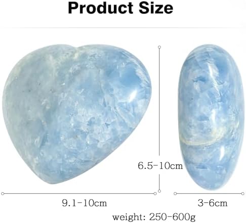 mookaitedecor Natural Blue Celestite Crystal Heart Shaped Stone, Polished Celestine Puff Hearts Crystals Ornament for Healing Home Decor Collectible, 3.58-3.93 Inch