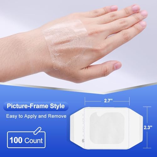 Niceful 100 Count Transparent Film Dressing 2-3/8 x 2-3/4 inch, Waterproof Bandages Post Surgical for Wound Cover Shower, Clear Bandage