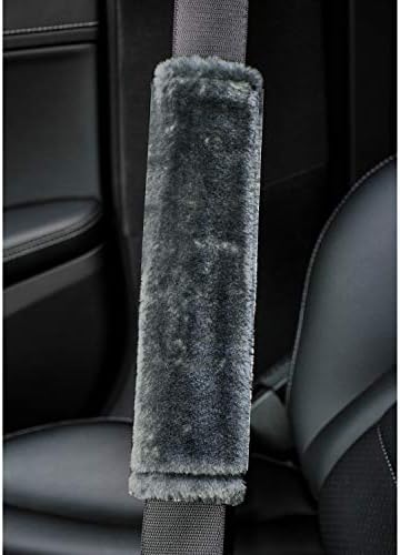 Amooca Soft Faux Fur Universal Fit Seatbelt Cover Car Truck SUV Airplane Seat Belt Shoulder Pad for Carmera Backpack Straps Neck Cushion Protector 2 Pack 10.5in Dark Gray