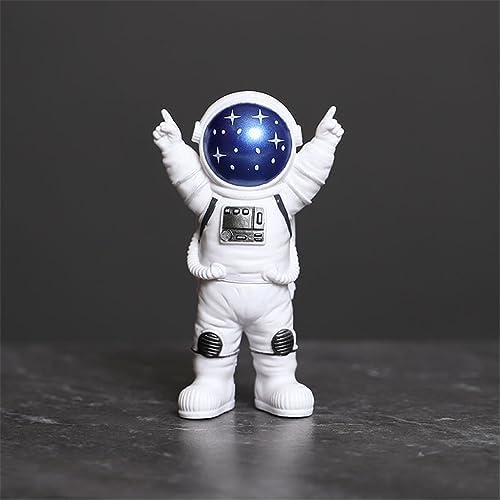 Blue White Astronaut Statues Set of 4, Spaceman Sculpture Figurines Outer Space Theme Decor for Nursery Room Cake Topper