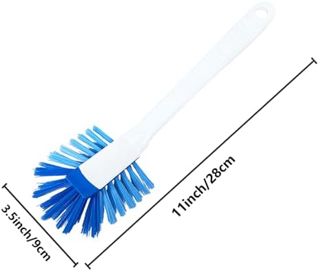 2 Pack Long Handle Kitchen Cleaning Brush with Built-in Scraper, Hard Bristle Dish Scrubber for Pots, Pans, Non-Stick Cookware, Sinks, Countertops & Stove Tops