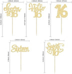 30pcs 16th Birthday Cupcake Toppers - Sixteen Happy 16th Cupcake Picks - Cheers to Sweet 16 Cake Decorations - Gold Glitter