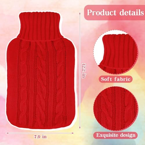 2 Pieces Hot Water Bottle Cover Soft Cover Only Knitted Hot Water Bottle Sweater for Winter Compress and Cold Therapy, Menstrual Cramps, Neck, Shoulder Pain Relief(Red,White)