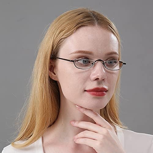 DXYXYO Half Moon Reading Glasses for Women Men Small Semi Frame Metal Spring Hinge Readers