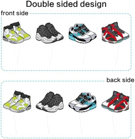 32Pcs Double-sided Sneaker Birthday Cupcake Toppers Multi-Styles Popular Sneakers Cupcake Picks for Sneaker Party Sport Shoes Baby Shower Kids Sport Boys Funny Birthday Party Cupcake Cake Decorations