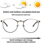 0.25 Photochromic Reading Glasses Outdoor Sunglasses Readers Round Metal Lightweight UV Filter Aspherical Lens 1.25+