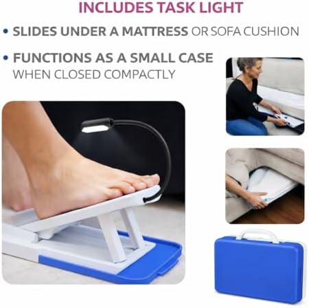 Standard Home Pedicure Assistant with LED Task Light – Adjustable Foot Rest for Easy At-Home Pedicures, Ergonomic Toenail Grooming Stand, Compact Foldable Design