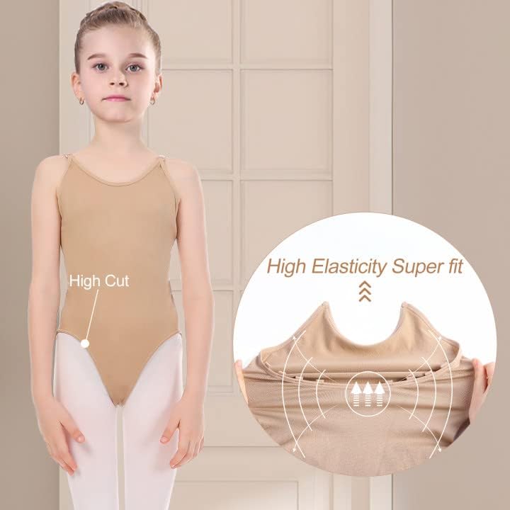 iMucci Professional Leotards for Girls Nude Leotard Seamless Camisole Undergarment with Transition Clear Strap