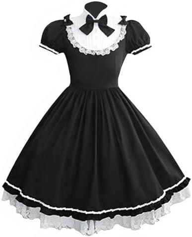 Classic Lolita Dress for Women Stand Collar Short Sleeve Layered Anime Maid Cosplay Costume