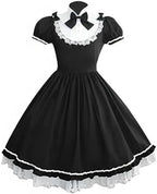Classic Lolita Dress for Women Stand Collar Short Sleeve Layered Anime Maid Cosplay Costume