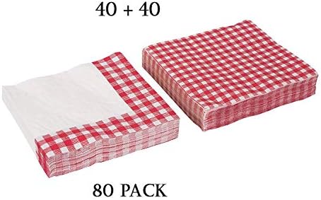 Hammont Gingham Napkins – Red & White Checkered Disposable Paper Napkins - Picnic BBQ Party Supplies - Birthday | Backyard | Picnic Decorations (80 Pack)