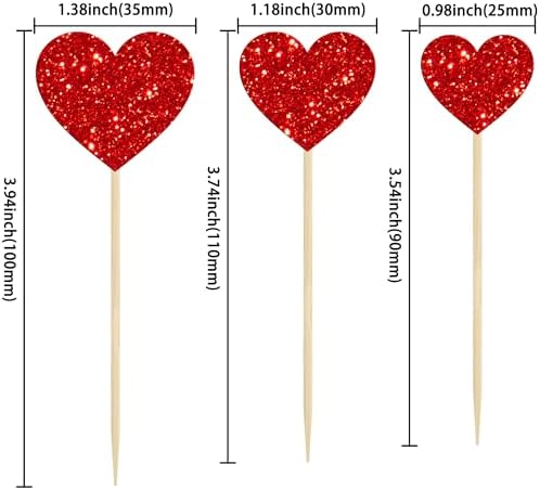 Gyufise 30Pcs Heart Cupcake Toppers Red Glitter Sweet Love Heart Cupcake Pick Decorations Valentine's Day Cake Decorations for Wedding Engagement Bridal Shower Birthday Party Cake Decorations Supplies