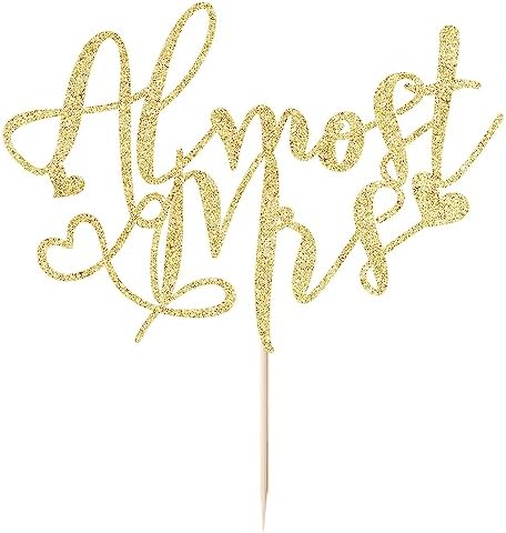 Almost Mrs Cake Topper, Bridal Shower Decorations, Engagement Cake Topper, Bachelorette Party Decoration Supplies gold glitter