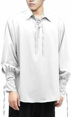 Men's Medieval Pirate Shirt, Viking Steampunk Costume Victorian Lace Up Shirts Halloween Renaissance Gothic Cosplay Tops