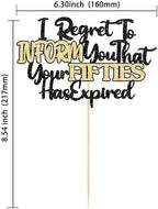 Ephlyn 1Pcs Happy 60th Birthday Cake Topper Black Gold Glitter I Regret to Inform You That Your Fifties Has Expired Cake Pick Cheers to 60 Years Cake Decorations for Funny 60th Birthday Party Supplies