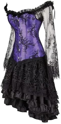 Jutrisujo Corset Top Skirt Set Dress Bustier Lace Long Sleeves Floral Plus Size Costume Halloween Women