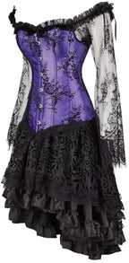Jutrisujo Corset Top Skirt Set Dress Bustier Lace Long Sleeves Floral Plus Size Costume Halloween Women