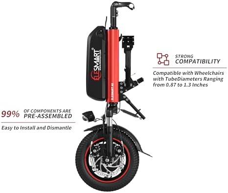 A5 Electric Handcycle Wheelchair Power Attachment, Wheelchair Motor Attachment for Manual to Electric Upgrade, 12.8Ah, 36V 500W, Side Connection