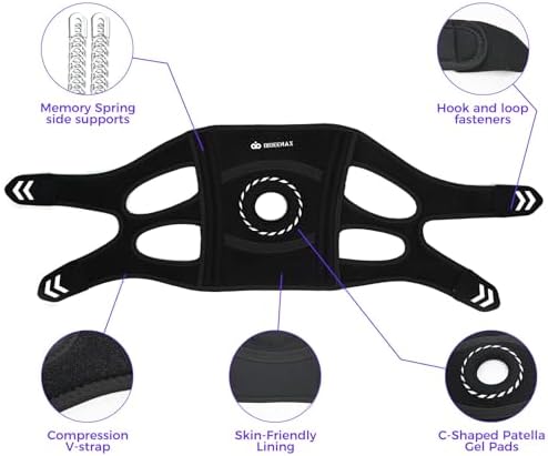Knee Support Brace for Women Men, Adjustable Knee Compression Sleeve Brace Patellar Pad Tendon - Arthritis Pain, Meniscus Tear, Injury Recovery, Running, Workout, Neoprene Knee Braces with Stabilizers and Open Patella, Black