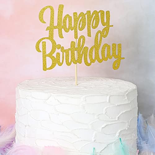 Happy Birthday Cake Topper Decoration - Gold Glitter Birthday Cake Topper Decoration Supplies， Photo Booth Props (gold01)