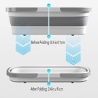 Large Collapsible Plastic Bucket with Wheels, 17L (4.5 Gallons) Cleaning Mop Buckets for House Cleaning, Camping, Multi-Purpose Rectangular Handy Basket, Grey