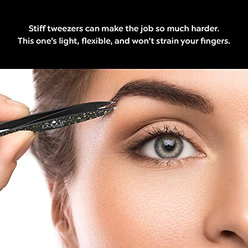 F.A.R.A.H. Z-Tweeze Professional Stainless Steel Dual Ended Precision Tweezers Galaxy Gold Style with Slanted and Pointed Tips
