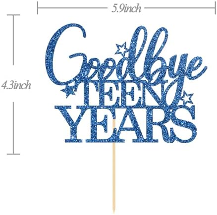 Goodbye Teen Years Cake Topper, Happy 20th 21st Birthday Cake Topper, Legal AF, Happy Birthday Party Cake Decorations Blue Glitter