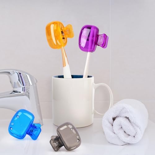 Hxezoc 4 Pack Travel Toothbrush Head Covers Toothbrush Protector Cap Brush Pod Case Protective Portable Plastic Clip for Household Travel, Business, School, Bathroom, Camping