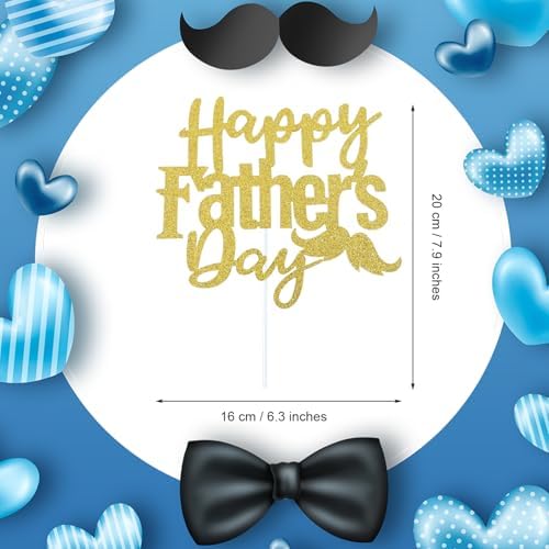 1 Pack Happy Father’s Day Cake Toppers, Glitter Cake Bunting Decor Best Dad Ever Love Father Cake Picks Party Decorations Supplies(Beard, Gold)