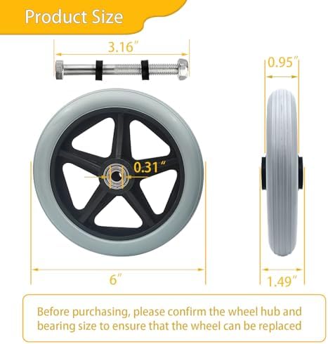 2 Pack Wheelchair Wheel - Environmentally Friendly PU Material,6 Inch Solid Tire,Wear-Resistant,Anti-Slip,Universal Wheelchairs, Walker and Various Cart Replacement Wheel Accessories，Grey