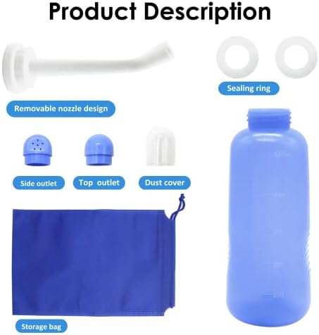 RUFCRIL Peri Bottle, Portable Travel Bidet with Bag, TPE Material Can Be Boiled, 17oz/500ml with 2 Sealing Rings,Essentials for Postpartum Perineal Care,Hemorrhoid Treatment,and Baby(Blue)