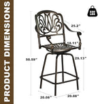 Grepatio Outdoor Cast Aluminum Swivel Bar Stools Set of 2, Patio Height Bartools Chairs, 2 Piece Patio High Dining Bistro Chairs for Garden Backyard (Without Cushion)