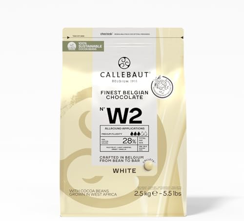 Callebaut Recipe No. W2 Finest Belgian White Chocolate With 28% Cacao, 22% Milk, 5.51 Pound