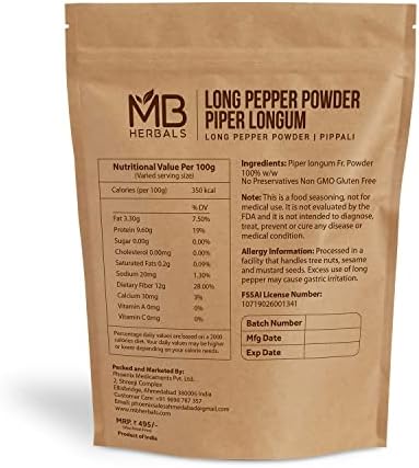 MB Herbals Long Pepper Powder 227g (Half Pound) | Piper longum | Seasoning for Meat Fish Malabar & South Indian Curries | Strong Aroma and Hotter than Black Pepper