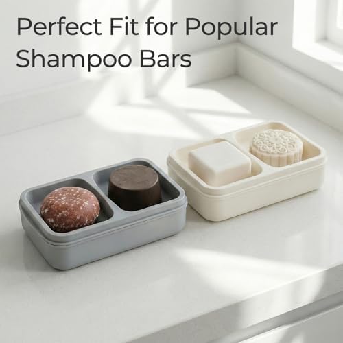 Double Soap Dish, Dual Compartment Soap Holder, Bar Shampoo Holder with Drainage Layer, Soap Tray for Bathroom, Shower, Bathtub (1pc, Gray)
