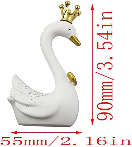 LQ Industrial Swan Birthday Cake Topper 1Pair Small White Resin Swan Couple Figurine Ornaments Set with Gold Crown for Home Decor Cake Topper Desktop Accessories