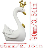 LQ Industrial Swan Birthday Cake Topper 1Pair Small White Resin Swan Couple Figurine Ornaments Set with Gold Crown for Home Decor Cake Topper Desktop Accessories