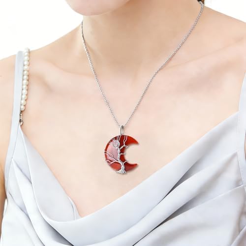 XIANNVXI Necklaces for Women Crescent Moon Pendant Necklace Tree of Life Wire Wrapped Crystal Necklaces Natural Gemstone Quartz Jewelry for Women