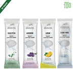 Oshibori Moist Terry Cotton Refreshment Towels (100 Pack,8x8 Inches)-White Scented Pre-moistened Essential Oil Infused Towel to Use Hot or Cold – Unscented, Lavender, Lemon & Eucalyptus Scents