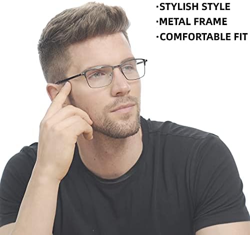 3-Pack Reading Glasses for Men Blue Light Blocking Metal Full Wide Frame Computer Readers