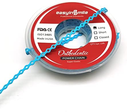 SNAWOP Dental Orthodontic Power Chain Multicolor Spool Elastic Rubber Bands for Teeth Braces (Long, Light Blue)