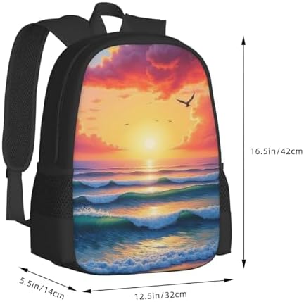 Unisex Backpack A Painting Of Sunset Over The Oce Birds Flying In The Sky Outdoor Adventures Camping & Hiking Trips 17 Inch