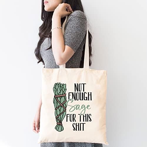 TSIIUO Women's Not Enough Sage for This Shit Canvas Tote Bag Funny Humor Sayings Sage Lover Gifts Reusable Shopping Bag
