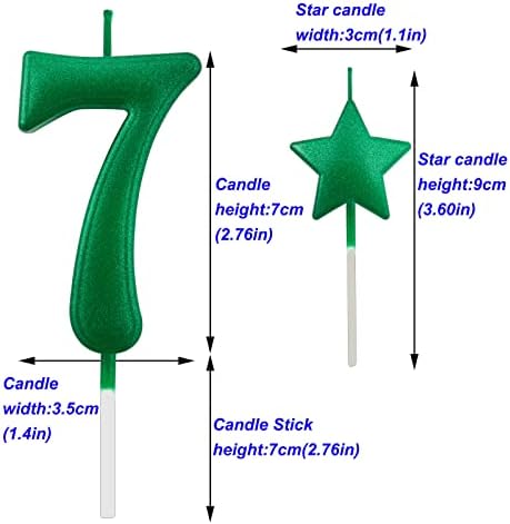 2.75in Green Number 7 Birthday Candles, Glitter Happy Birthday Cake Cupcake Toppers Decoration and Celebrating for Adults/Kids Party Baking (Green 2.75in Number 7)