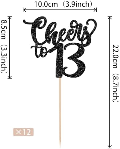 12 Pack Cheers to 13 Centerpiece Sticks Assembled Glitter Number 13 Thirteen 13th Birthday Table Centerpiece Sticks for Cheers to 13 Years Old 13th Birthday Theme Party Supplies Black