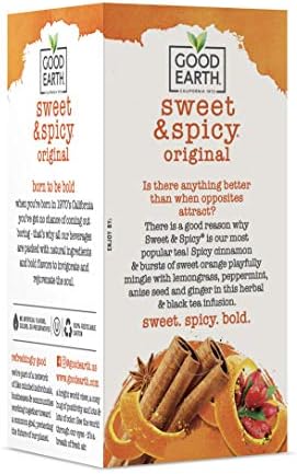 Good Earth Herbal & Black Tea, Sweet & Spicy, 18 Count Tea Bags (Pack of 6) (Packaging May Vary)